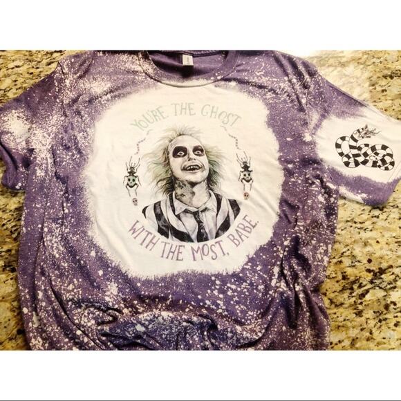 Beetlejuice Bleach Dye Handmade Graphic Tee - Picture 5 of 5